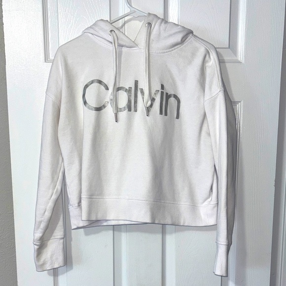 Calvin Klein Performance White Cropped Hoodie - Picture 1 of 6
